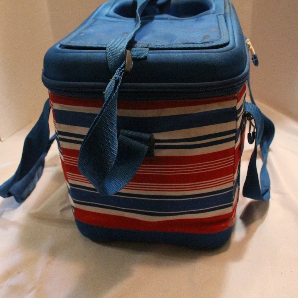 Target Blue Red Striped Insulated Lunch Cooler Bag Drink Holders Picnic Travel‎